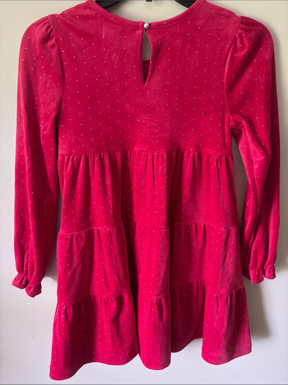 Tahari Girls' Red Velvet Tiered Dress with Silver Dots - Picture 4 of 7